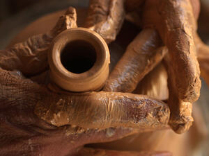 Close-up pictures of the traditional pottery making in the old way