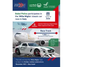 شرطة دبي تمثّل الإمارات في "سباق الألف ميل" الدولي للسيارات الكلاسيكية الأشهر في إيطاليا