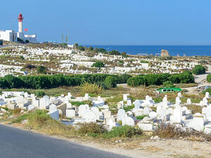 View of the cemetery and the Mediterranean Sea in the city of Mahdia, Tunisia