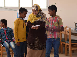 Group of children in reading education class location