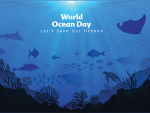  World oceans day design with underwater ocean