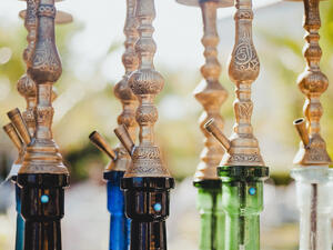A lot of glass colorful hookahs shisha