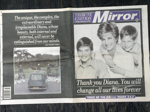 Mirror cover with Princess Diana, Prince William, and Prince Harry photograph