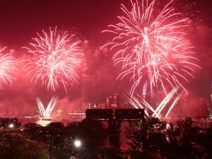Fireworks during the Macy's Fourth of July celebration in New York, U.S., on Sunday, July 4, 2021. Macys annual fireworks display returned to its usual grand scale over the East River this July 4, the latest sign of normalcy returning to New York City, The New York Times reported