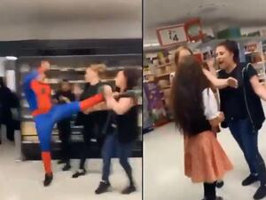 Spiderman attack women in London.