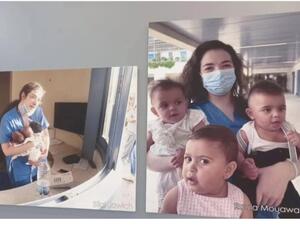 الصورة للمرضة التي انقذت الاطفال التوائم وقد بلغو عاما اليوم 