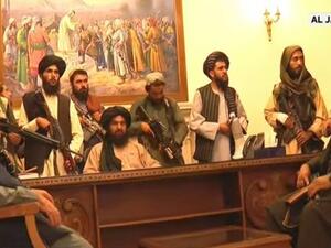 Taliban leaders in the presidential Palace in Kabul 