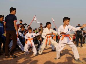 Idlib held tent Olympics for 120 displaced children from 12 different camps competing in 10 different sports.