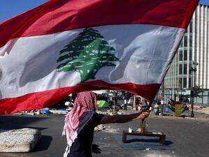Downtown Beirut the flag waves 