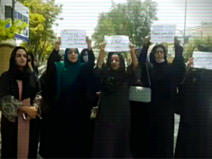 Women protesting in Kabul after the Taliban takeover.