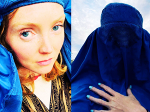 Lily Cole in burqa