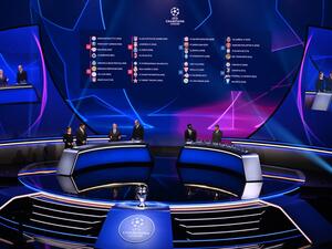 The complete draw for the UEFA Champions League football tournament in Istanbul on August 26, 2021. (Photo by OZAN KOSE / AFP)