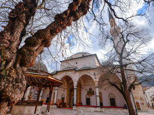 Public mosque in Old Town Sarajevo known as Gazi Huzrev Mosque.