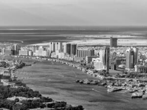 Aerial view of Old Dubai, the creek and Deira.