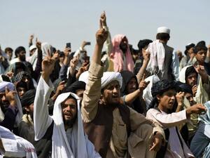Taliban supporters gather to celebrate the US withdrawal from Afghanistan 