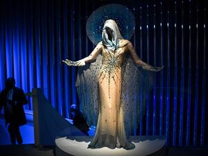 People visit the 'Thierry Mugler : Couturissime' exhibition during a press preview at the Musee des Arts Decoratifs in Paris on September 28, 2021.