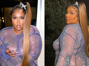 Lizzo completed her eye-catching look with soft pink nails