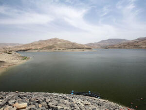 A view of the reservoir of the Mujib Dam