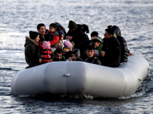 refugees on a boat near Greece