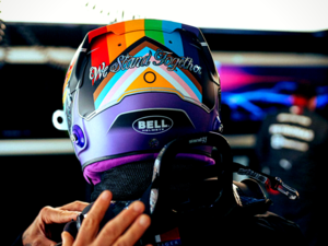 Pride flag on Hamilton's helmet