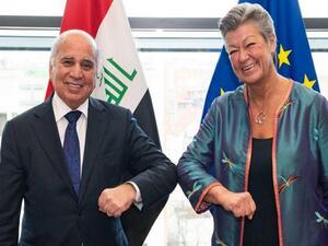 وزير الخارجية العراقي فؤاد حسين والمفوضة الأوروبية للشؤون الداخلية والهجرة يلفا جوهانسون