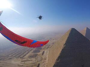 Yanis Terzis, 35, filmed himself gliding over famous Egyptian pyramids in Cairo  