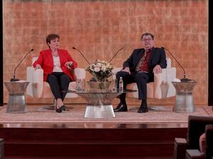 IMF Chief Kristalina Georgieva Engages Georgetown Students at QF in Dialogue About Key Global Issues