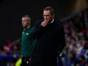 Manchester United's German interim head coach Ralf Rangnick looks on during the UEFA Champions League football match between Atletico de Madrid and Manchester United at the Wanda Metropolitano stadium in Madrid on February 23, 2022. (Photo by OSCAR DEL POZO / AFP)