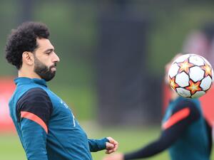 Liverpool's Egyptian midfielder Mohamed Salah attends a team training session at Anfield Stadium in Liverpool, north west England, on April 26, 2022, on the eve of their UEFA Champions League semi-final first leg football match against Villareal. (Photo by Lindsey Parnaby / AFP)