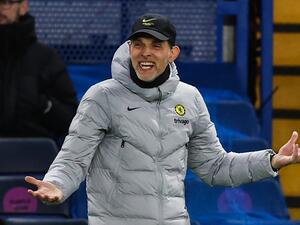 Chelsea's German head coach Thomas Tuchel reacts during the UEFA Champions League Quarter-final first leg football match between Chelsea and Real Madrid at Stamford Bridge stadium in London, on April 6, 2022. (Photo by Adrian DENNIS / AFP)