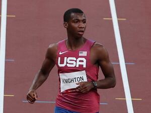 USA's Erriyon Knighton competes in the men's 200m semi-finals during the Tokyo 2020 Olympic Games at the Olympic Stadium in Tokyo on August 3, 2021. (Photo by Giuseppe CACACE / AFP)