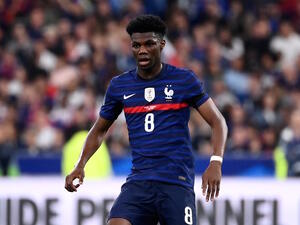 Fance's midfielder Aurelien Tchouameni controls the ball during the UEFA Nations League - League A Group 1 first leg football match between France and Denmark at the Stade de France in Saint-Denis, north of Paris, on June 3, 2022. (Photo by FRANCK FIFE / AFP)