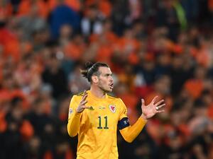 Wales' striker Gareth Bale reacts after the UEFA Nations League - League A Group 4 football match between Netherlands and Wales at the Feyenoord "De Kuip" stadium in Rotterdam, on June 14, 2022. (Photo by JOHN THYS / AFP)