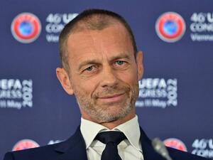 UEFA president Aleksander Ceferin speaks during the press conference following the end of the 46th UEFA Congress and Executive Committee meeting at the Messe Wien Exhibition Congress Center in Vienna, Austria on May 11, 2022. (Photo by JOE KLAMAR / AFP)