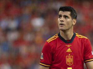 Spain's forward Alvaro Morata looks on during the UEFA Nations League, league A group 2 football match between Spain and Czech Republic at at La Rosaleda stadium in Malaga on June 12, 2022. (Photo by JORGE GUERRERO / AFP)