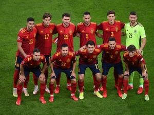 Spain footbal team (Photo by Marco BERTORELLO / POOL / AFP)