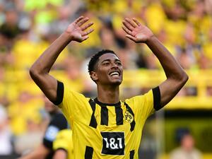 Dortmund's English midfielder Jude Bellingham reacts after a missed chance during the German first division Bundesliga football match between BVB Borussia Dortmund and Bayer 04 Leverkusen in Dortmund, western Germany on August 6, 2022. (Photo by INA FASSBENDER / AFP)