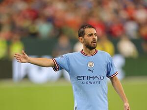 Bernardo Silva of Manchester City reacts during the pre-season friendly match between Bayern Munich and Manchester City at Lambeau Field on July 23, 2022 in Green Bay, Wisconsin. Jamie Squire/Getty Images/AFP (Photo by JAMIE SQUIRE / GETTY IMAGES NORTH AMERICA / Getty Images via AFP)