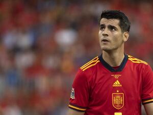 Spain's forward Alvaro Morata looks on during the UEFA Nations League, league A group 2 football match between Spain and Czech Republic at at La Rosaleda stadium in Malaga on June 12, 2022. (Photo by JORGE GUERRERO / AFP)