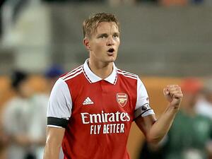 Martin Ødegaard #8 of Arsenal reacts during the Florida Cup match against Chelsea at Camping World Stadium on July 23, 2022 in Orlando, Florida. Sam Greenwood/Getty Images/AFP (Photo by SAM GREENWOOD / GETTY IMAGES NORTH AMERICA / Getty Images via AFP)