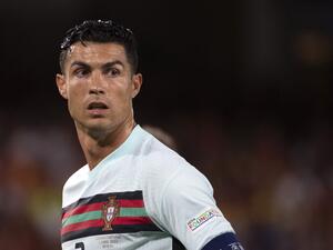 Portugal's forward Cristiano Ronaldo looks on during the UEFA Nations League, league A group 2 football match between Spain and Portugal, at the Benito Villamarin stadium in Seville on June 2, 2022. (Photo by JORGE GUERRERO / AFP)
