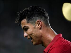Portugal's forward Cristiano Ronaldo reacts during the UEFA Nations League, league A group2 football match between Portugal and Switzerland at the Jose Alvalade stadium in Lisbon on June 5, 2022. (Photo by PATRICIA DE MELO MOREIRA / AFP)