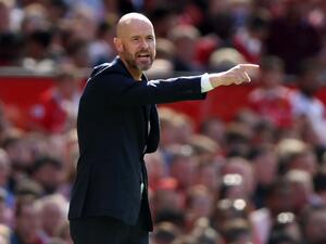 Manchester United's Dutch manager Erik ten Hag gestures on the touchline during a pre-season club friendly football match between Manchester United and Rayo Vallecano at Old Trafford in Manchester, north west England, on July 31, 2022. (Photo by Nigel Roddis / AFP)