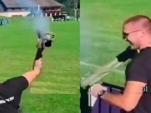 مشجع يطلق قذيفة يدوية (المصدر: روسيا اليوم)