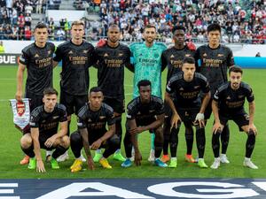 Arsenal's players pose ahead of the UEFA Europa League Group A football match between FC Zurich and Arsenal at Arena St. Gallen Stadium in St. Gallen on September 8, 2022. (Photo by URS BUCHER / AFP)