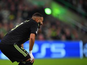 Real Madrid's French forward Karim Benzema reacts during the UEFA Champions League Group F football match between Celtic and Real Madrid, at the Celtic Park stadium, in Glasgow, on September 6, 2022. (Photo by ANDY BUCHANAN / AFP)