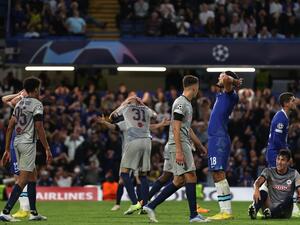 Chelsea's Albanian forward Armando Broja reacts at the end of the match in the UEFA Champions League Group E football match between England's Chelsea and Austria's Red Bull Salzburg at Stamford Bridge in London on September 14, 2022. (Photo by ADRIAN DENNIS / AFP)