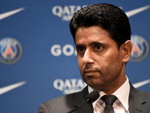 French L1 football club Paris Saint-Germain's (PSG) President Nasser Al-Khelaifi  (Photo by Bertrand GUAY / AFP)
