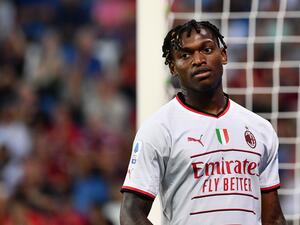 AC Milan's Portuguese forward Rafael Leao reacts during the Italian Serie A football match between Sassuolo and AC Milan, on August 30, 2022 at the Mapei stadium - Citta del Tricolore in Reggio Emilia. (Photo by Isabella BONOTTO / AFP)