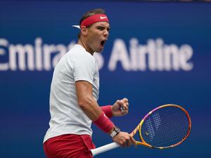 Spain's Rafael Nadal reacts during his 2022 US Open Tennis tournament men's singles Round of 16 match against USA's Frances Tiafoe at the USTA Billie Jean King National Tennis Center in New York, on September 5, 2022. (Photo by ANGELA WEISS / AFP)